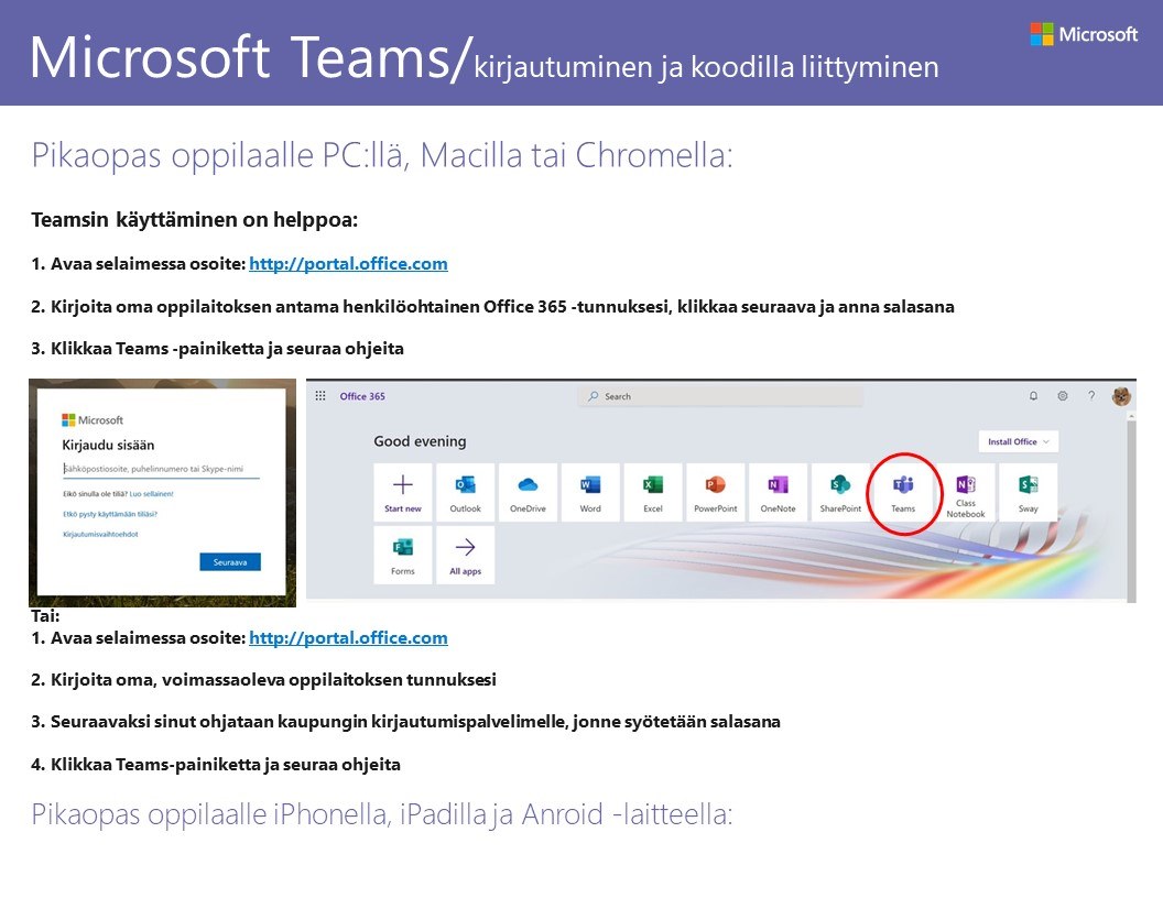 Teams pikaopas oppilaalle