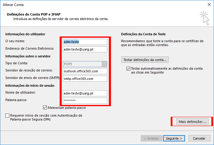 Manual de configuração da conta Office 365 ( POP e IMAP) no Microsoft  Office Outlook